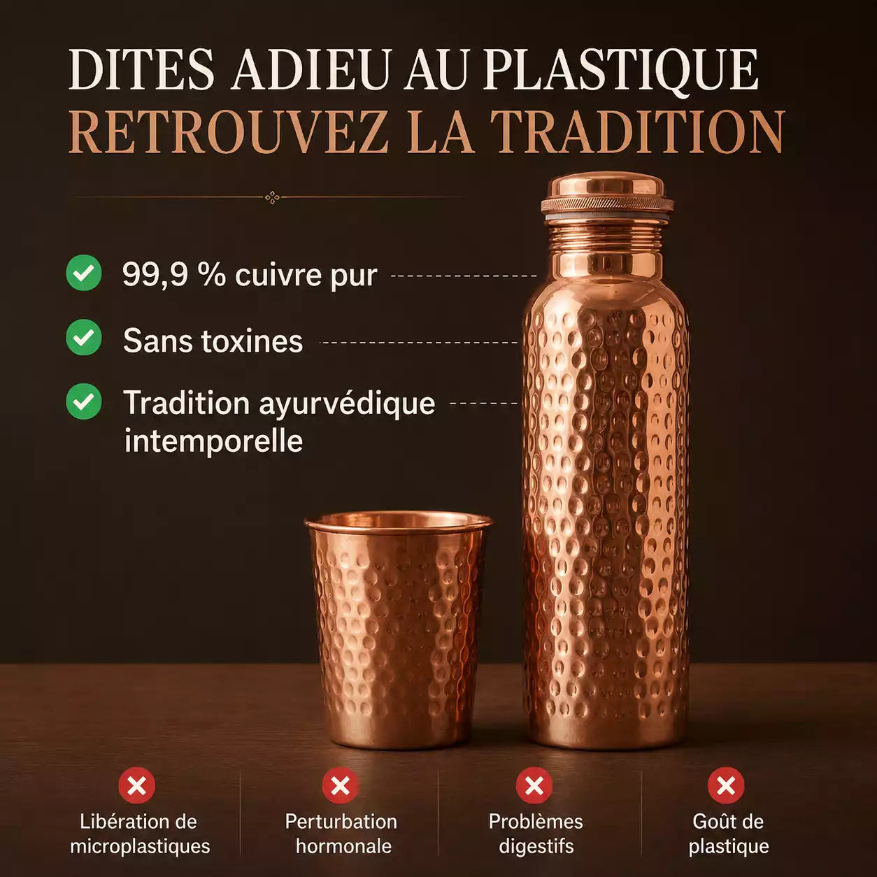 Gourde en Cuivre Pur certifiées Elira® - Édition V2 martelée à la main